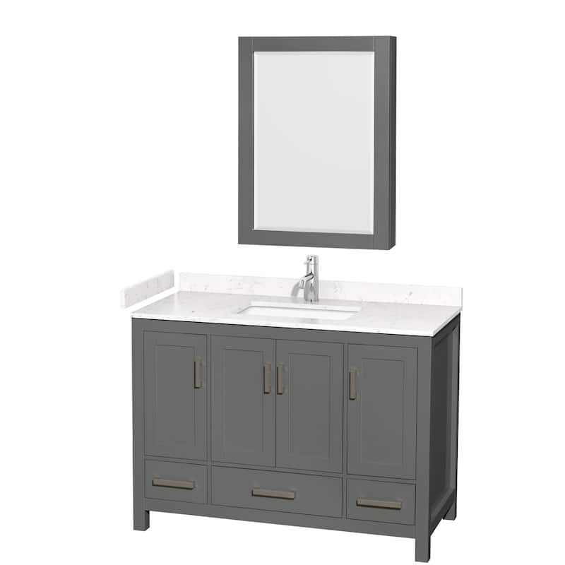 Wyndham Collection Sheffield 48" Single Bathroom Vanity, Carrara - Dark Gray / Carrara Cultured Marble Top / Brushed