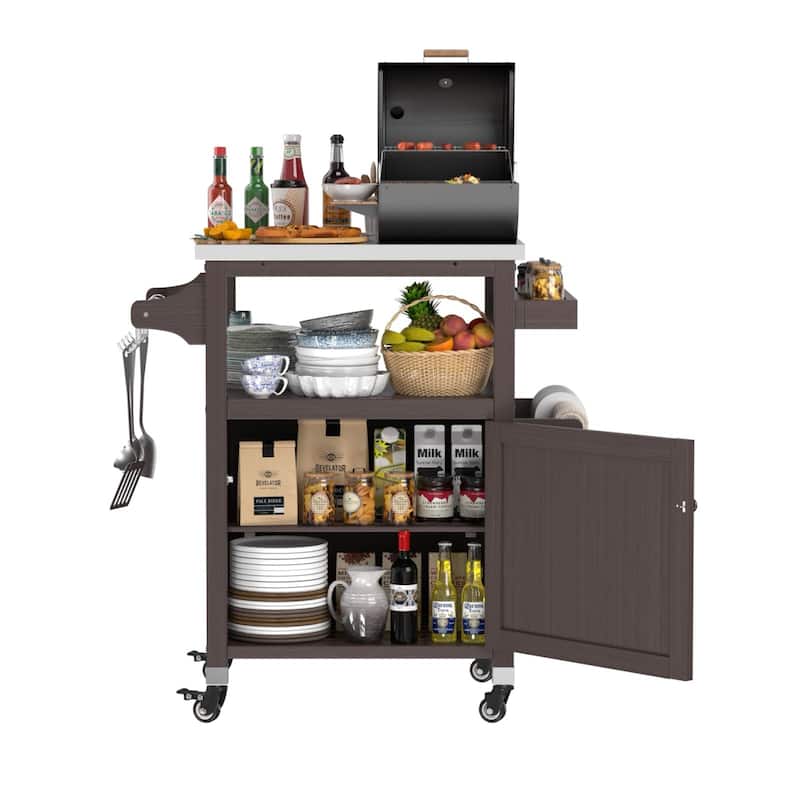 VEIKOUS Outdoor Patio Grilling Backyard BBQ Grill Cart on Wheels with Removable Shelf - 33.5''×19.7''×36.5''