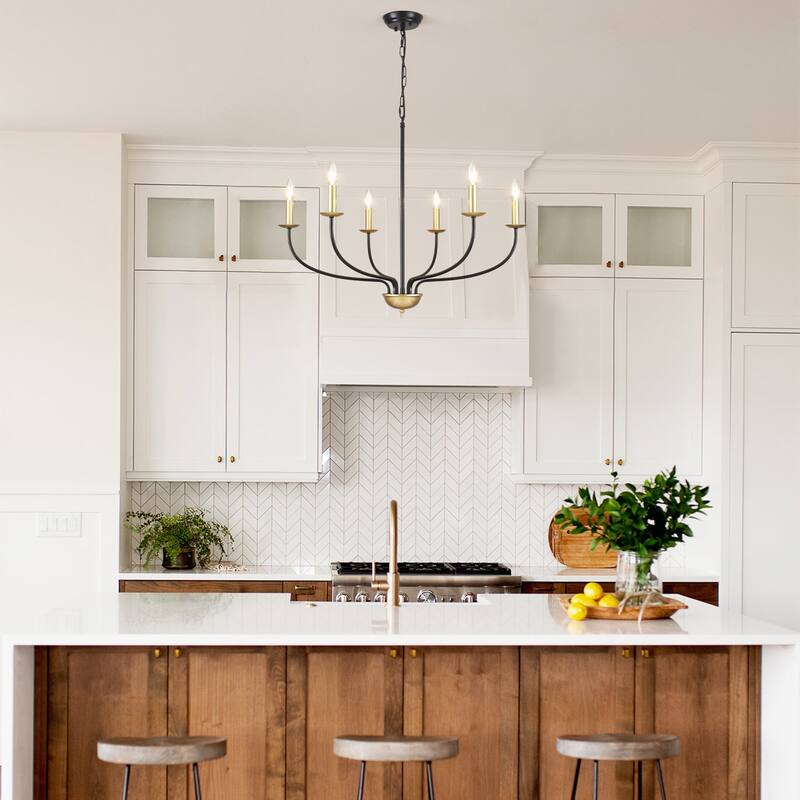 6-Light Modern Farmhouse Chandelier, Metal Candle Style Chandelier for Dining Room Living Room Bedroom Kitchen