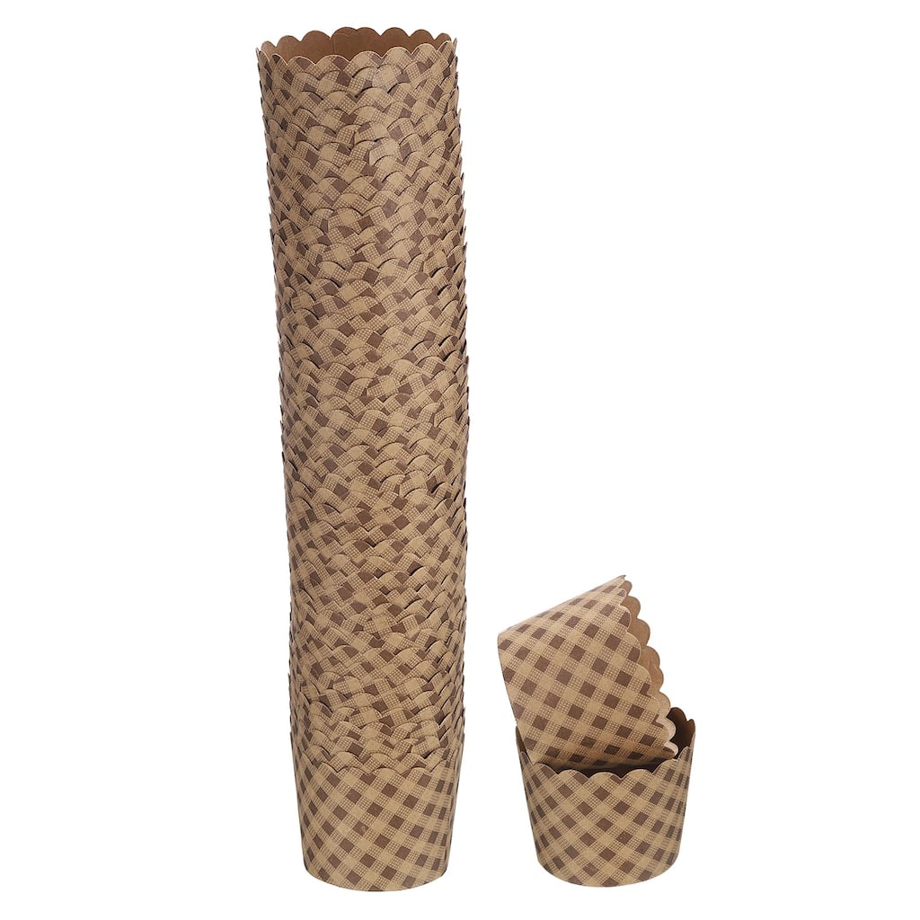 50Pcs Paper Baking Cups Brown Kraft Paper Muffins Liner Cupcake Plaid