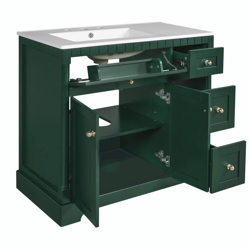 36" Bathroom Vanity with Top, Modern Storage Vanity with Adjustable Shelf