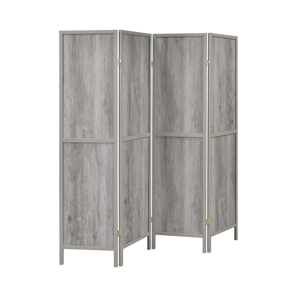 70 Inch Modern 4 Panel Folding Screen Room Divider, Rustic Gray Wood Finish