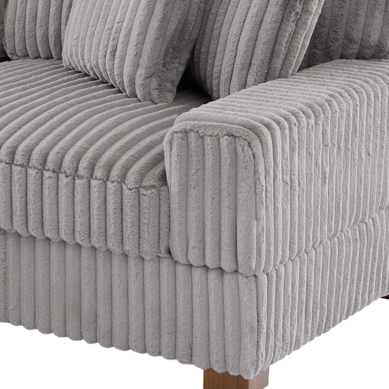 Anne 82" W Comfy Upholstered Plush Corduroy Modular Sectional Sofa