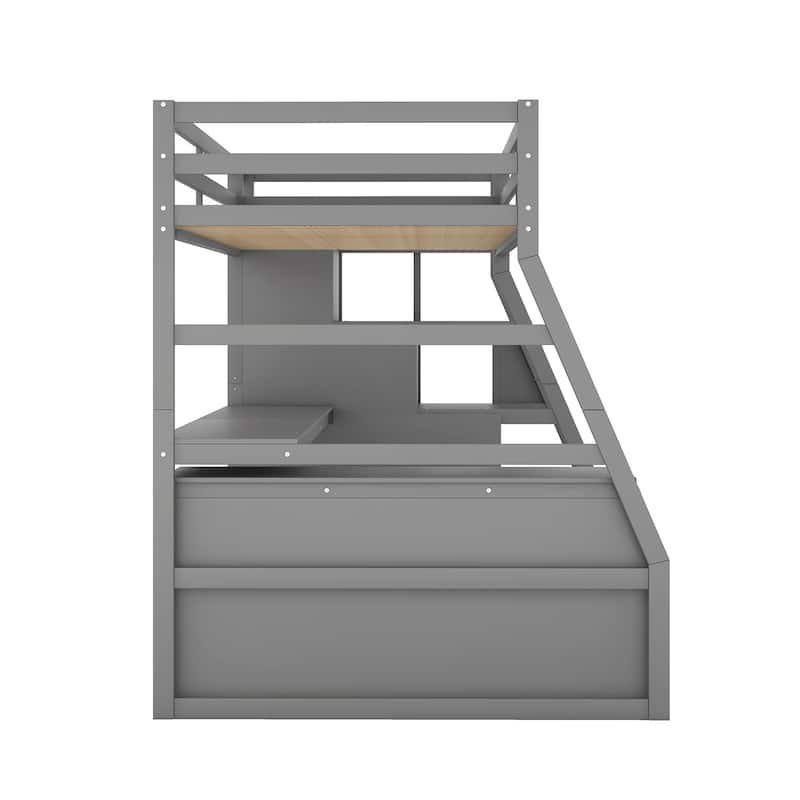 Twin Size Loft Bed with 7 Drawers, 2 Shelves, and Desk in Gray