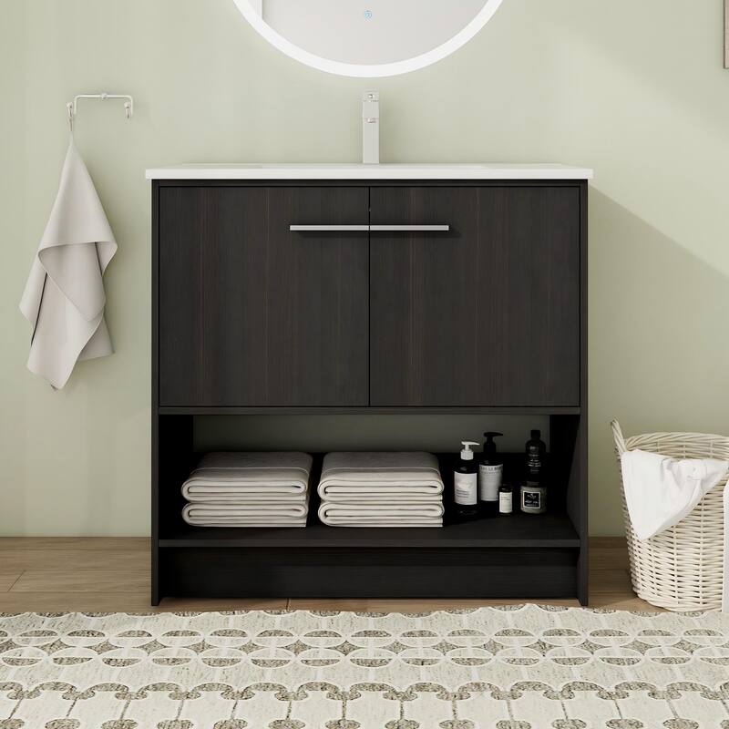 30"/36" FreeStanding Bathroom Vanity with Sink, Floor Stand Bathroom Vanity with Soft Close Door
