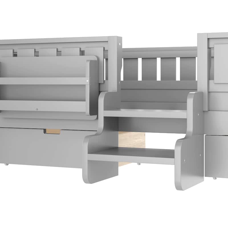 Full/Twin Loft Bed with Storage Drawers, Safety Staircase & Rails