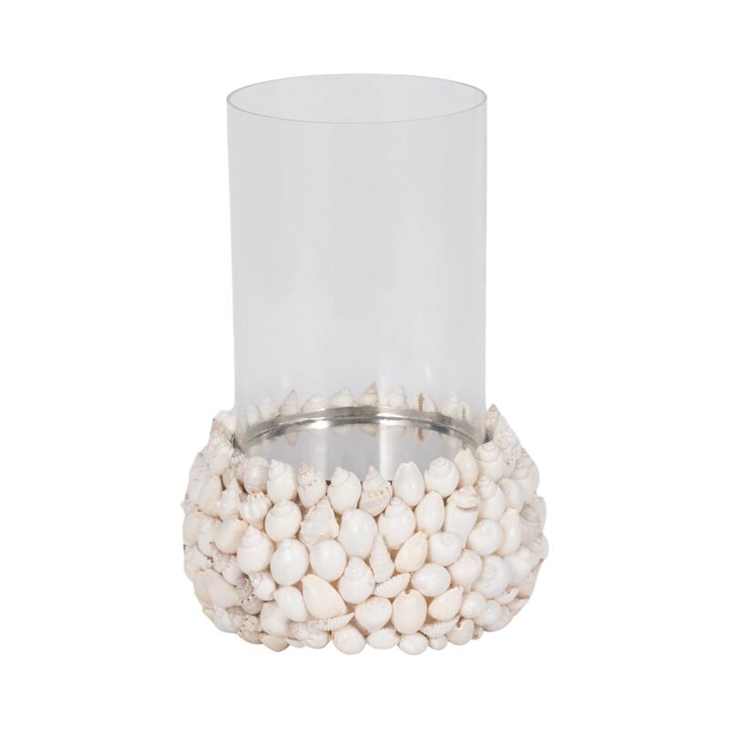 Sagebrook Home Shell White Cylinder Hurricane Candle Holder