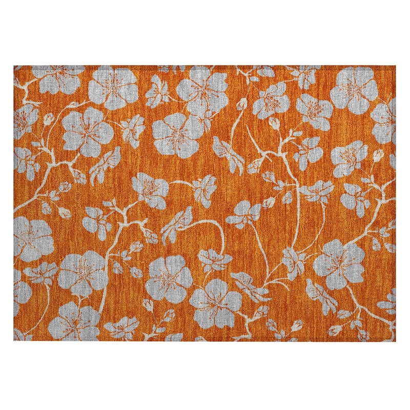 Machine Washable Indoor/ Outdoor Floral Zen Chantille Rug
