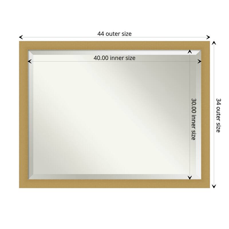 Beveled Bathroom Wall Mirror - Grace Brushed Narrow Frame - Outer Size: 44 x 34 in - Grace Brushed Gold