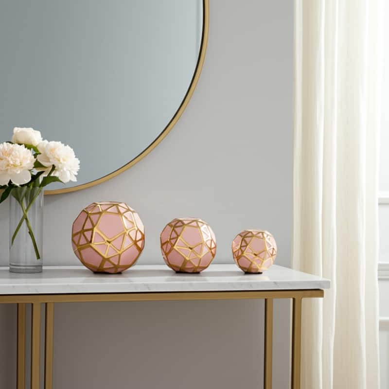 Accented Abstract Modern Coastal Decorative Orbs Set of 3 - 6" x 6" x 6" - Pink