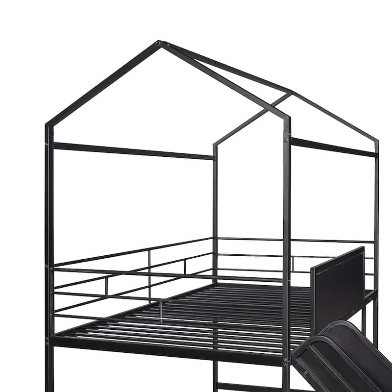 Twin Metal House Loft Bed with Slide and Ladder