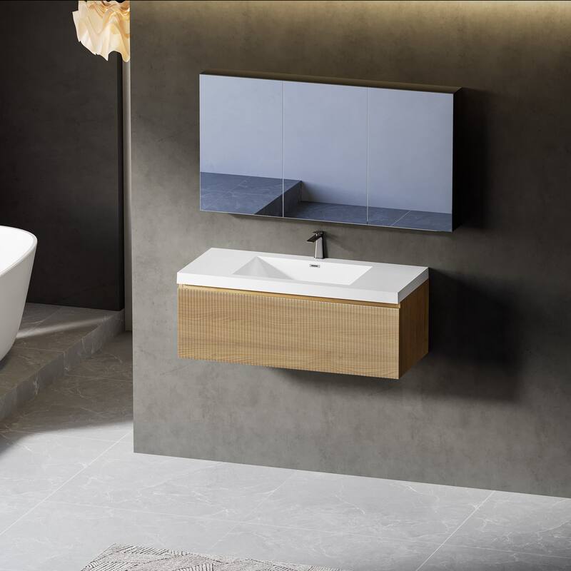 Wall Mounted Bathroom Vanity with Solid Surface Sink