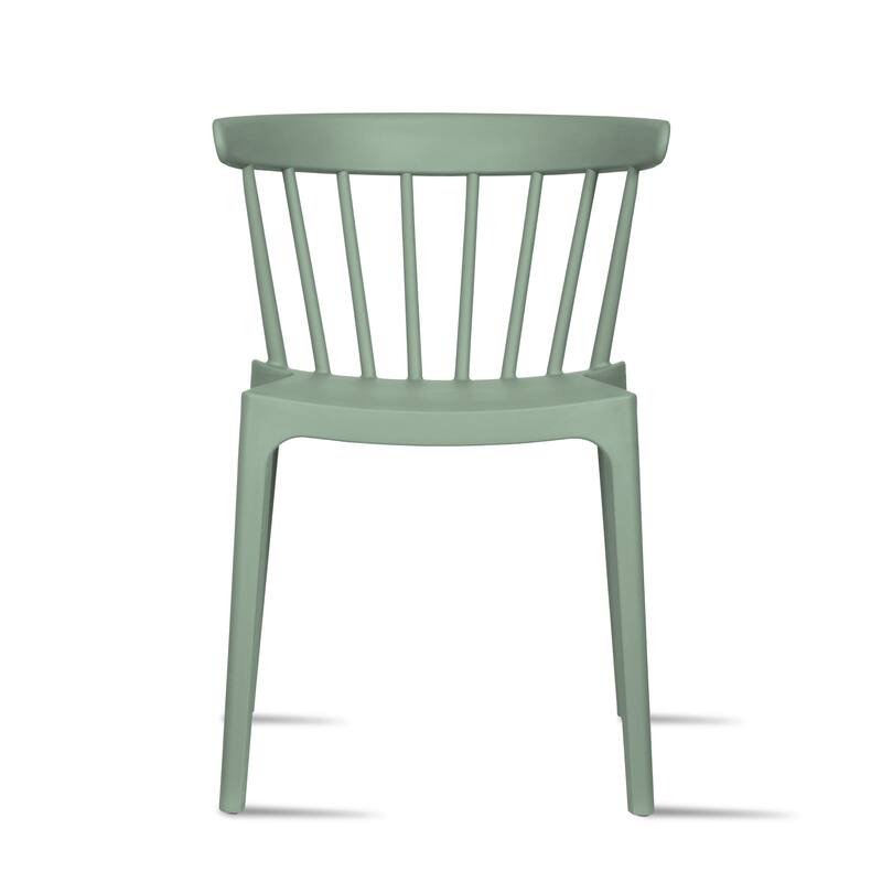 Set of 2 Stackable Modern Plastic Low Back Windsor Dining Chairs With Spindle Back For Kitchen Indoor Outdoor Patio Office