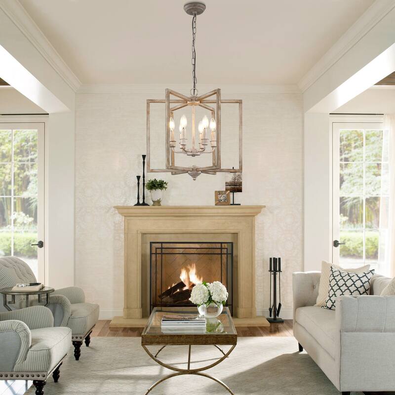 CurveCurio 24" Rustic Wood Chandelier with Candle-Style Light Base and 70" Adjustable Chain for Dining Room Elegance