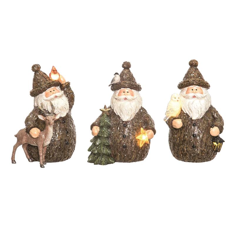 Transpac Resin Light Up Rustic Santa Figurine Set of 3 Christmas Home Decorations