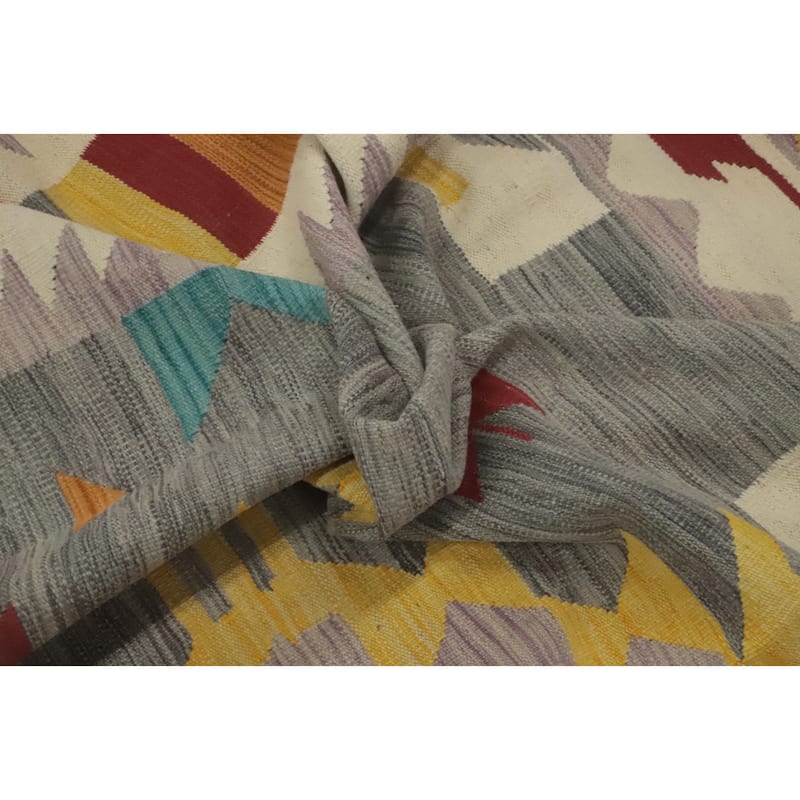 Hand Woven Southwestern Wool Grey Geometric Area Rug - 9' 6'' X 8' 0''
