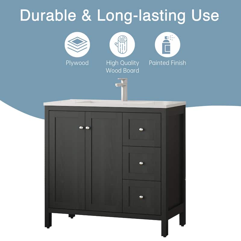 Bathroom Cabinet with Basin,Bathroom Storage Cabinet with Soft Closing Doors and Drawers - Black