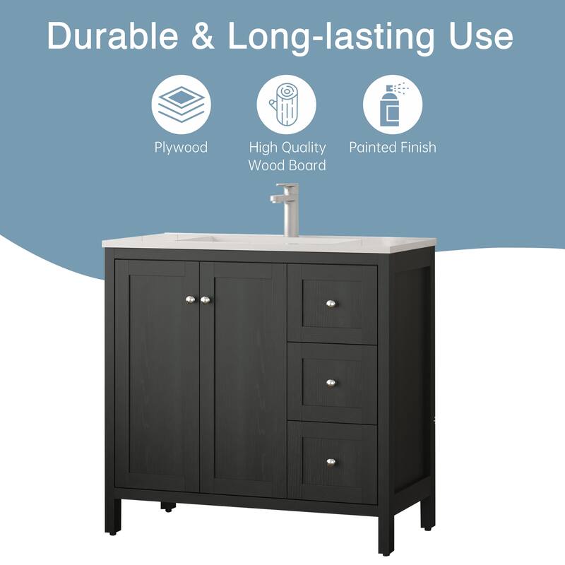 GDF Studio - Munich Modern 35.5" Plywood Bathroom Vanity with 3 Soft-Close Storage Drawers and Basin