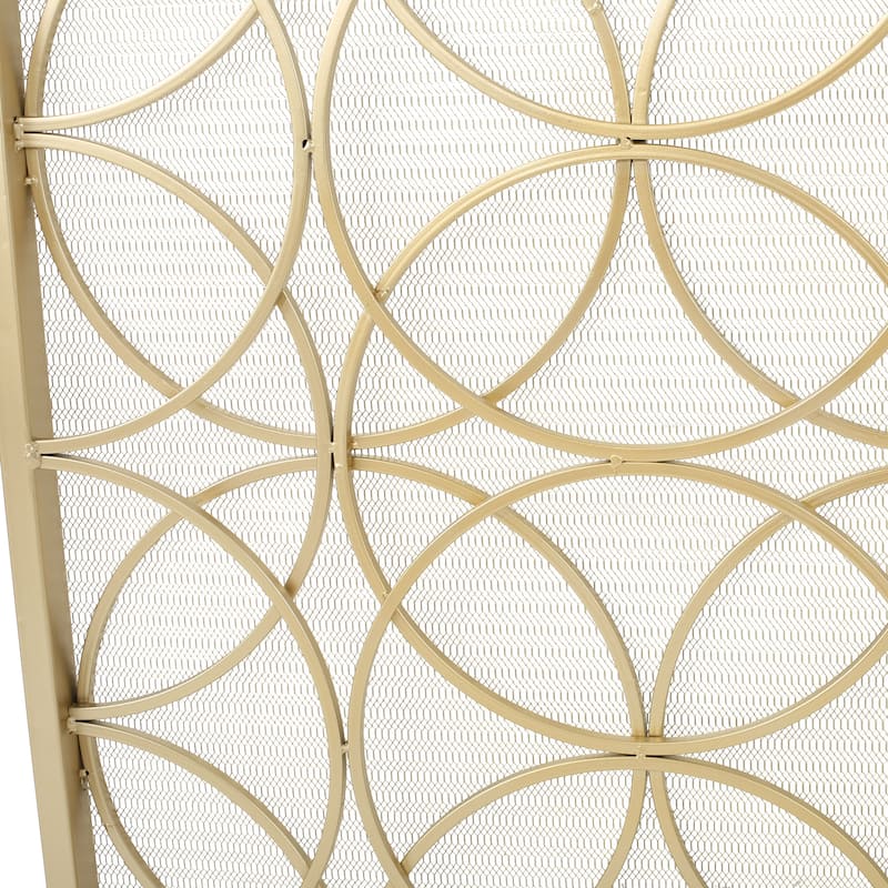 Roomfitters Modern Geometric Fireplace Screen, Single-Panel Design with Stylish Circle Patterns and Durable Mesh