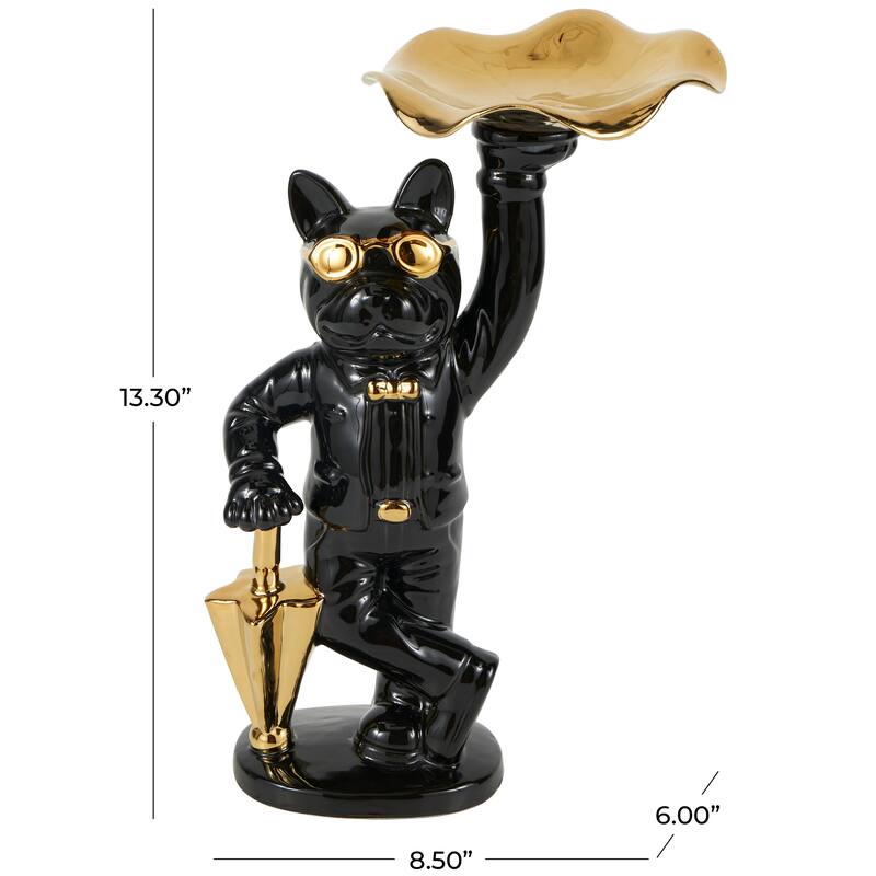 Black or White Ceramic Bulldog Sculpture with Gold Accents
