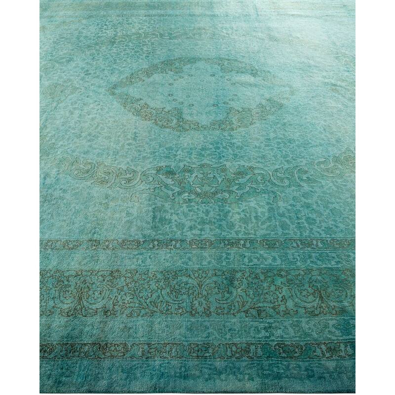 Overton Hand Knotted Wool Vintage Inspired Modern Contemporary Overdyed Blue Area Rug - 8' 3" x 10' 4"