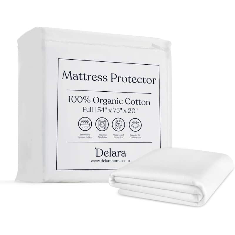 Delara 100% Organic Cotton Mattress Protector, Waterproof Ultra Soft 300TC Cover - Full(54"X75")