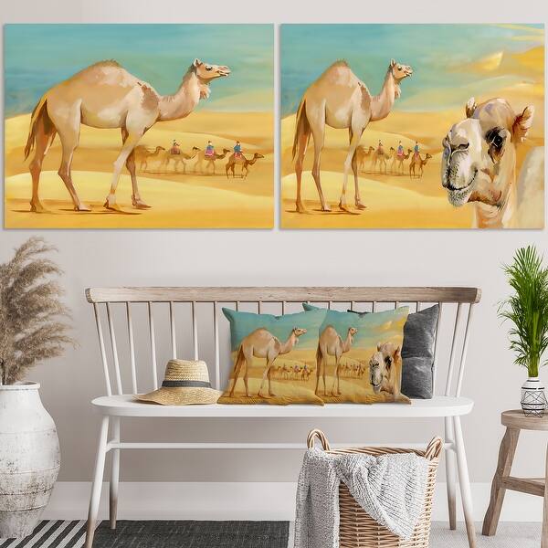 Camel Collection Designart 'Camels In The Desert Collection' Camel Set of 2 Pieces - Bed ...