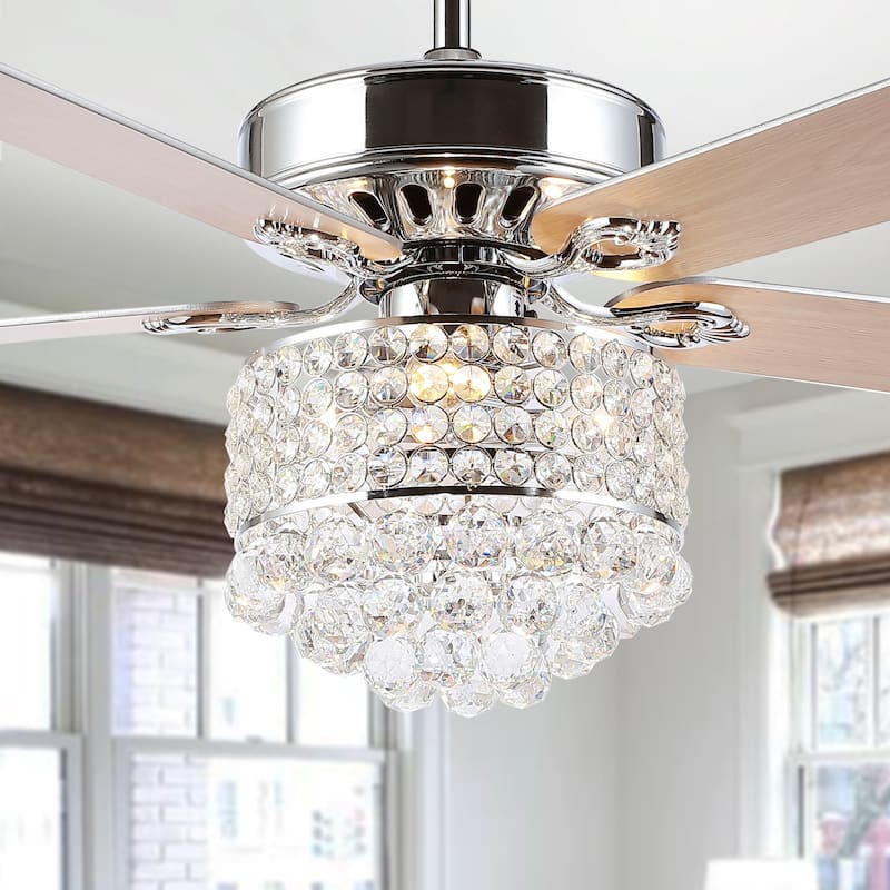 SAFAVIEH Lighting Pennie Coffee 3-Speed Led Ceiling Fan with Remote - 52" W x 52" L x 14.75"-19.75" H - Natural - 52Wx52Dx20H