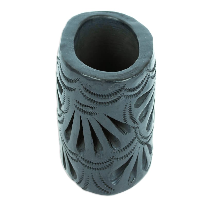 Novica Handmade Oval & Peacock Barro Negro Mini Flower Pot