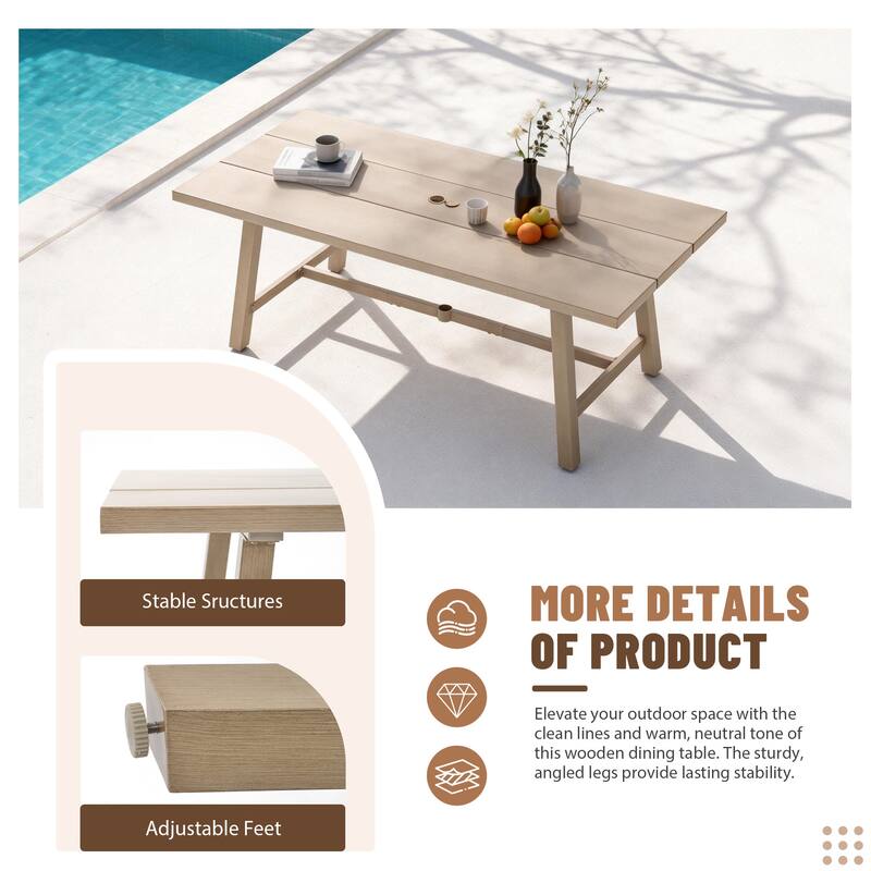 Aluminum Outdoor Dining Table with Umbrella Hole, Weather-Resistant Patio Table for Backyard, Garden, Poolside, and Balcony
