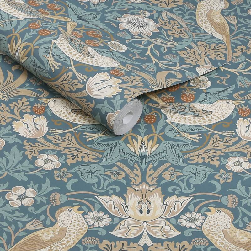 William Morris Strawberry Thief Washed Blue Wallpaper