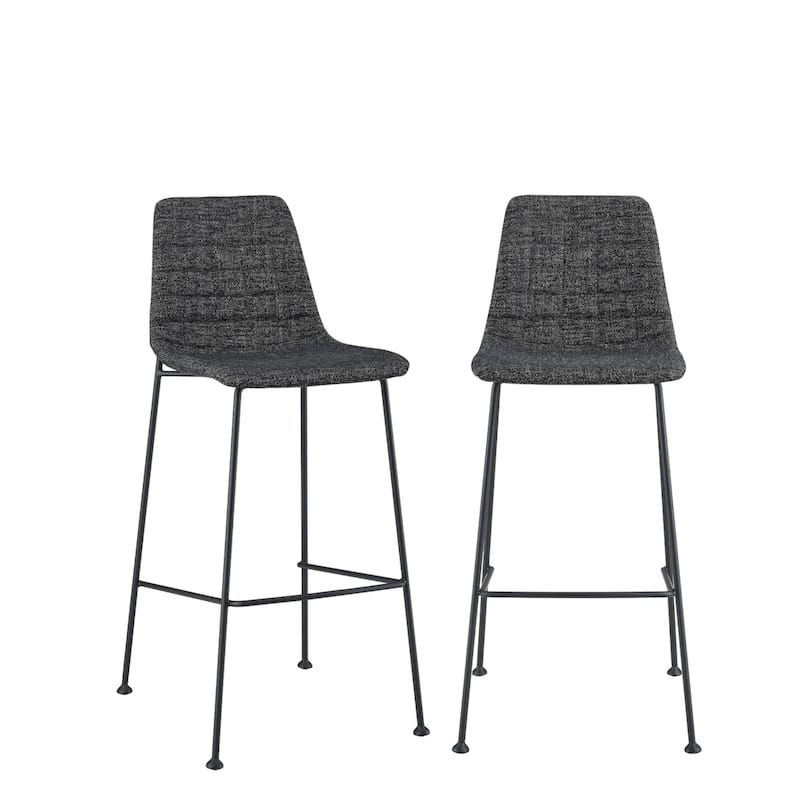 HomeRoots Set of Two 30" Black Fabric and Steel Low Back Bar Height Bar Chairs