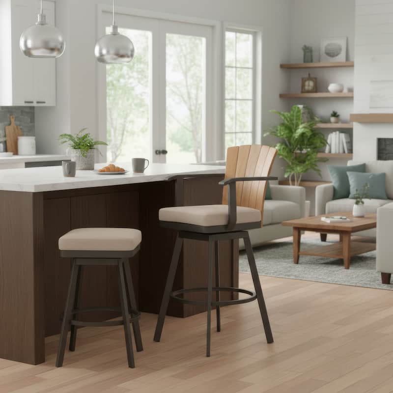 Luna 26 Inch Outdoor Swivel Counter Stool Chair, Rustic Teak Wood, Brown