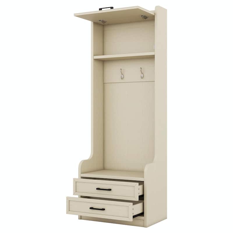 4-in-1 Entryway Hall Tree with Storage, 7 Hooks & Drawers, Beige