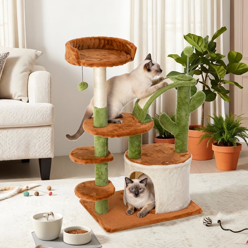 Cactus Cat Tree, Multi-Level Cat Tower with Scratching Posts, 36.6" - N/A