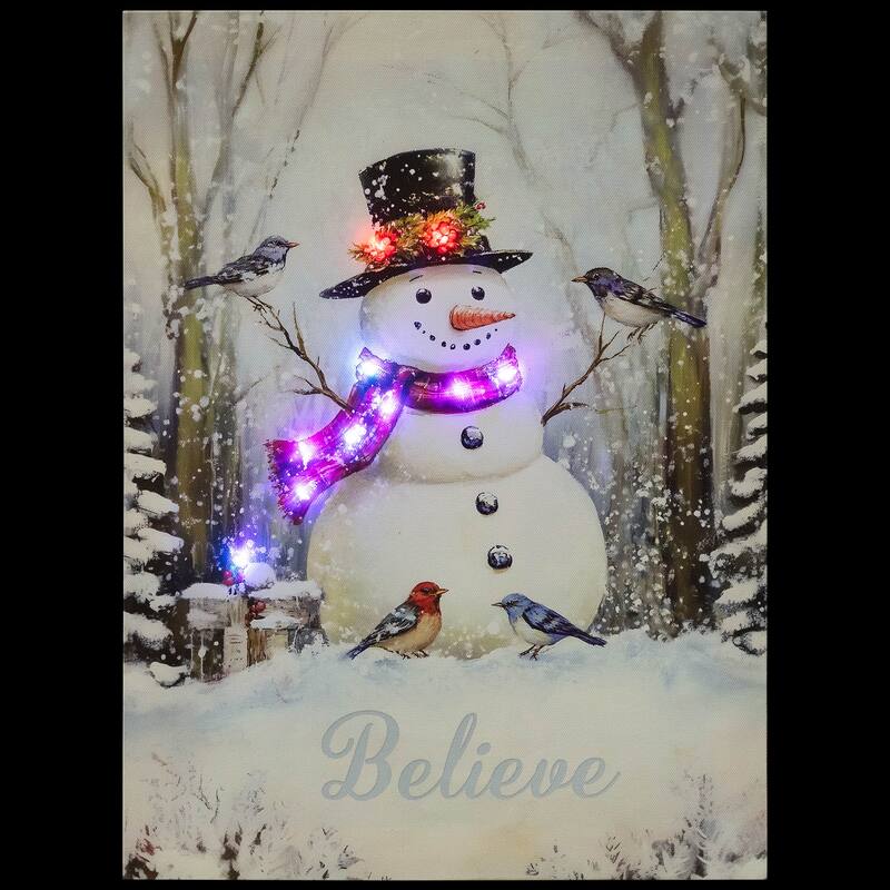 LED SnowmanBird Friends Christmas Canvas Wall Art 15.75" x 11.75"