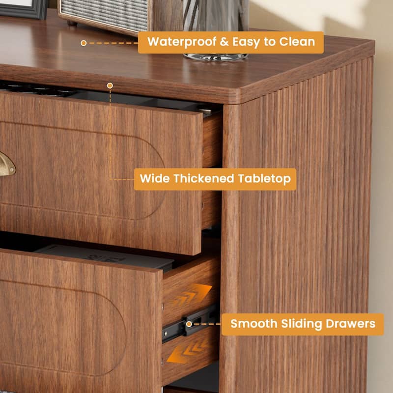 Meyreso Mid-Century Walnut Fluted Dresser with 6 or 8 Drawers