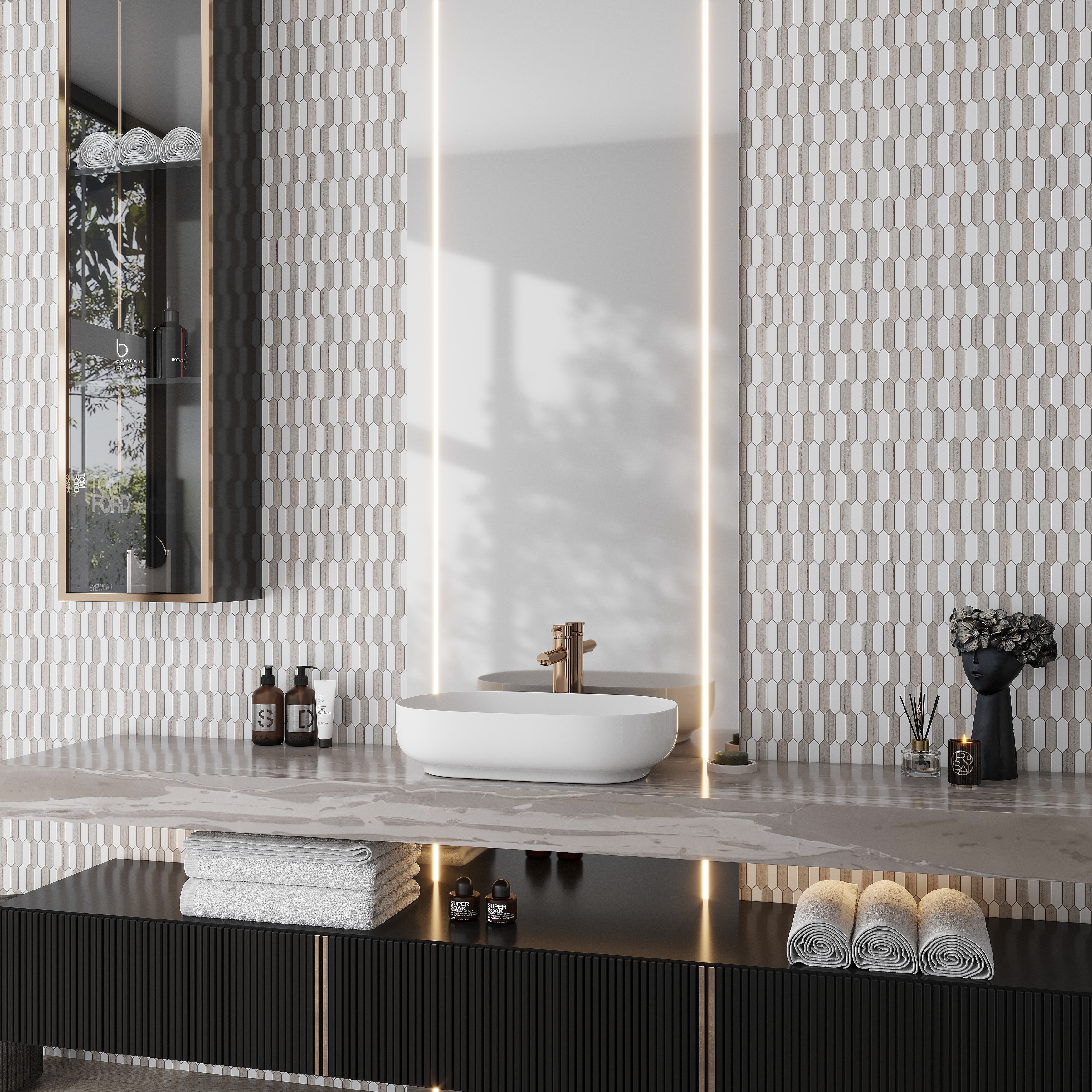 Mirage 12x12 Warm Beige White Marble Mosaic Picket Wall and Floor Tile (5.3 sq ft/case) - 5 Pack