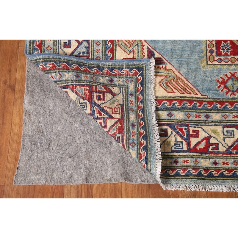 Blue Geometric Kazak Area Rug Handmade Oriental Wool Carpet - 6'0" x 9'8"