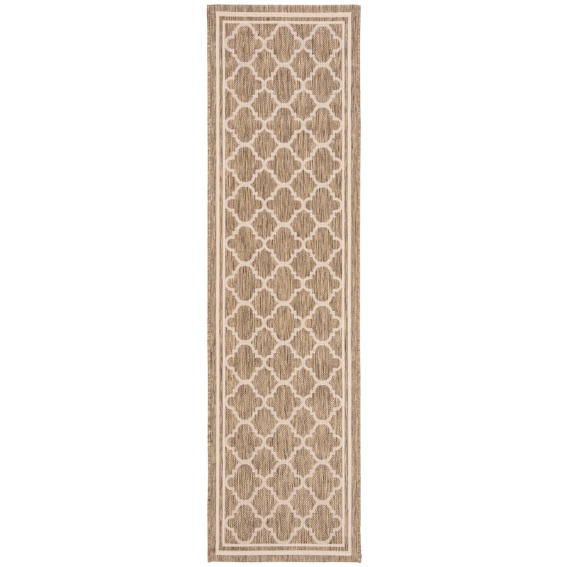SAFAVIEH Courtyard Kristelle Indoor/ Outdoor Waterproof Patio Backyard Rug - 2'3" x 8' Runner - Brown/Bone