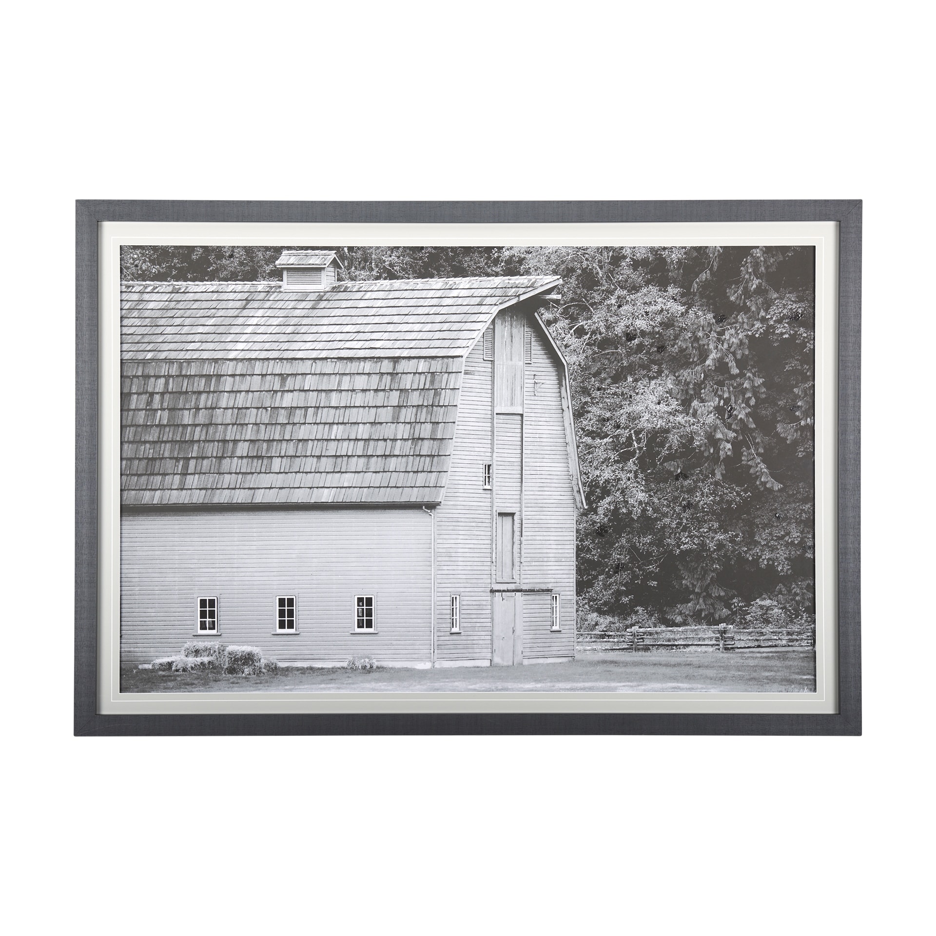 Mercana Grey & White Barn I by Mercana Studio Hand Embellished Textured Framed Photo Art Print Matted under