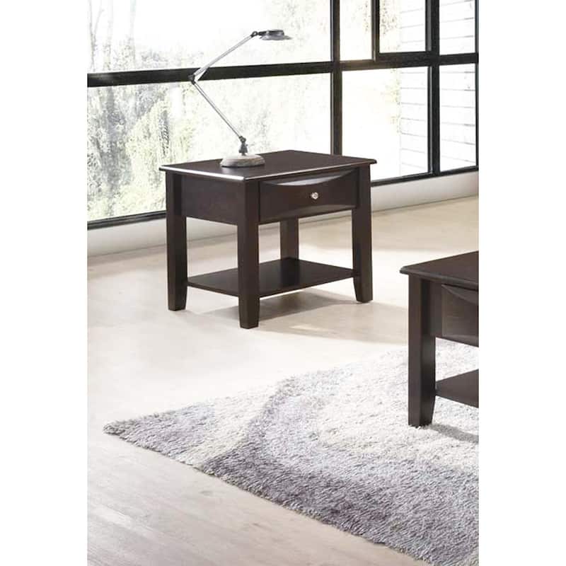 Modern Wooden End Table, Sofa Side Table with Drawer and Shelf