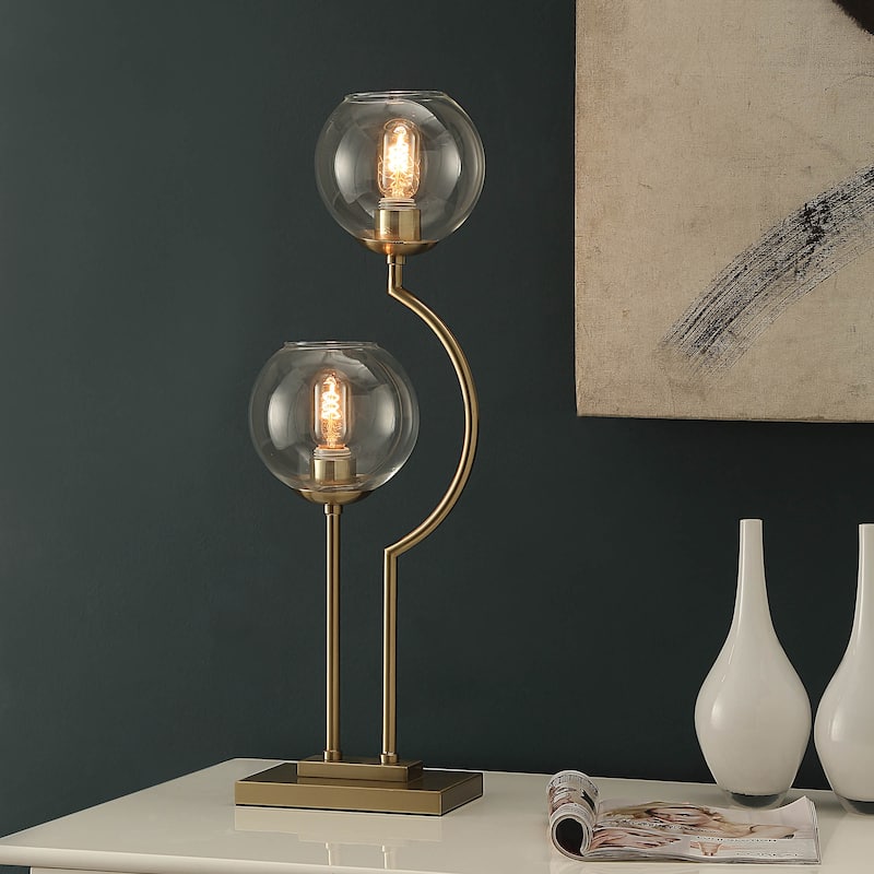 StyleCraft Ashington Brass 2 Steel Brass Poles with Clear Glass Globe Up Lights