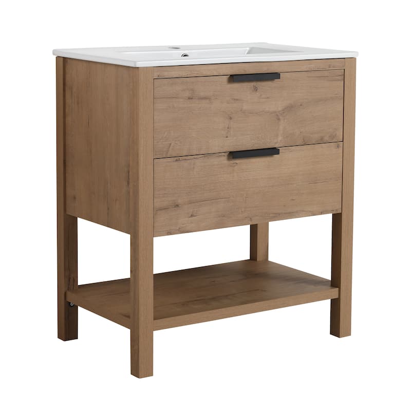 30" Bathroom Vanity with 2 Drawers, Freestanding Design, Eco-Friendly Plywood, Soft Closing Drawers, No Basin - 30in L Plywood