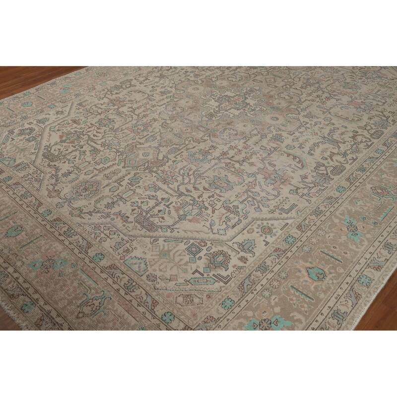 Geometric Beige Tabriz Persian Area Rug Handmade Wool Carpet - 8'0"x 11'0"