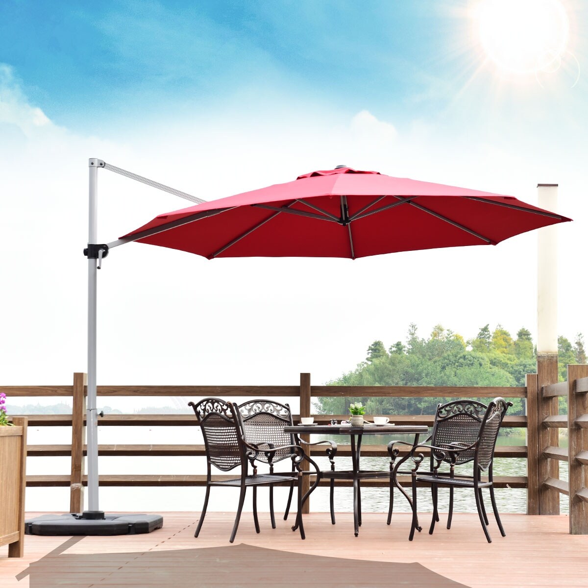 Shop Outdoor 11 Ft Cantilever Umbrella Patio Offset With Weight Base Overstock 31140099