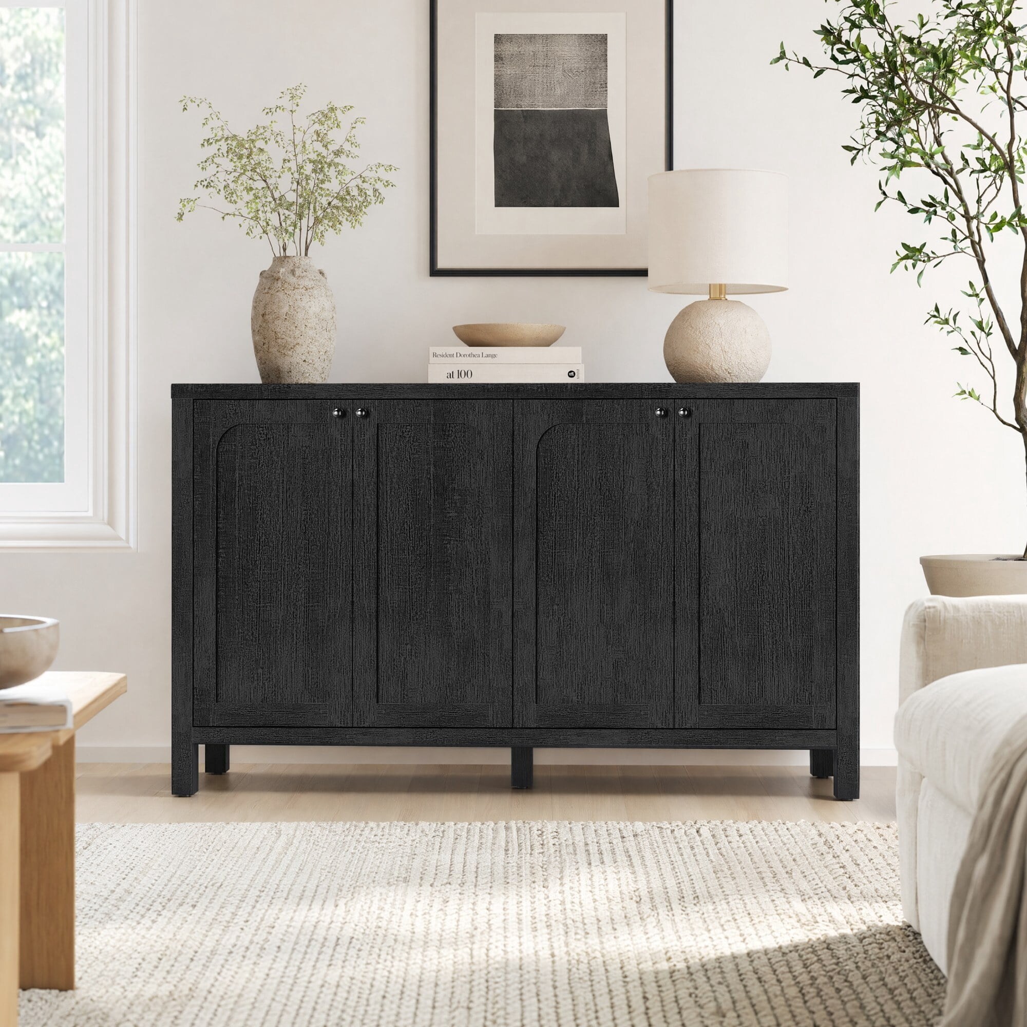 Sideboard Buffet Cabinet with 4 Doors, Modern Credenza Storage Console Table for Living Room and Entryway, Black - On Sale - Bed Bath & Beyond