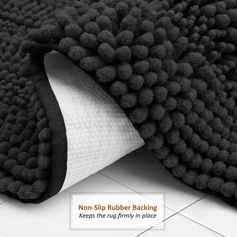 Clara Clark Chenille Extra Soft and Absorbent Bath Mat - Non Slip Fast Drying Bath Rug Set