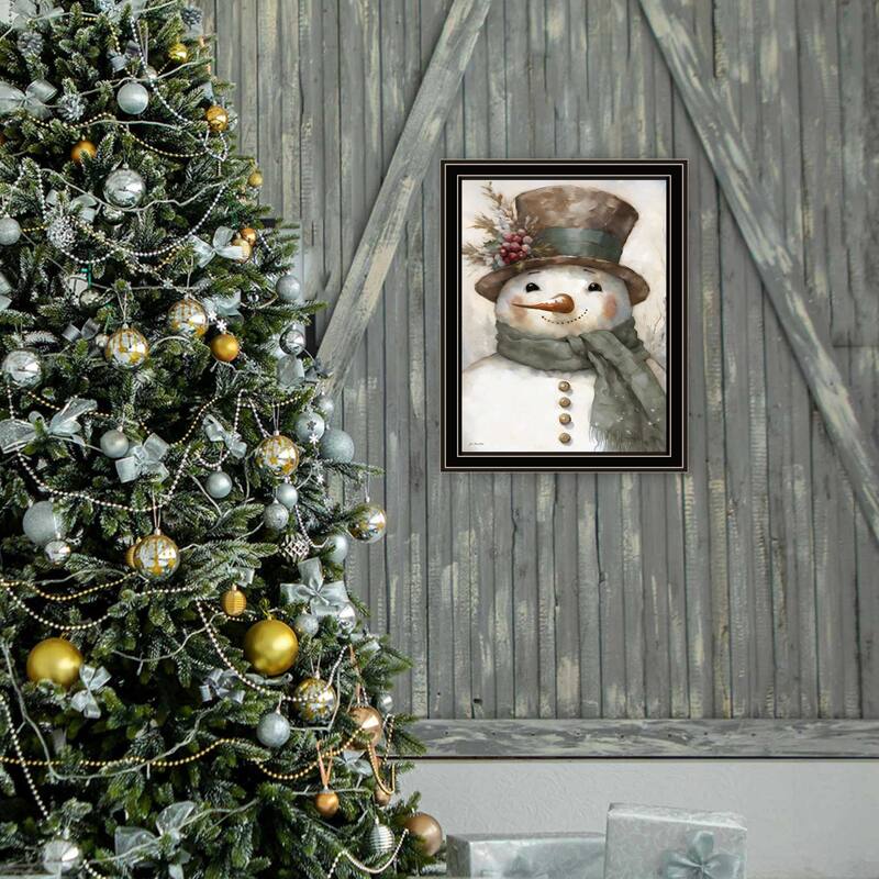 Framed Wall Art - Old World Frosty The Snowman, Black Frame