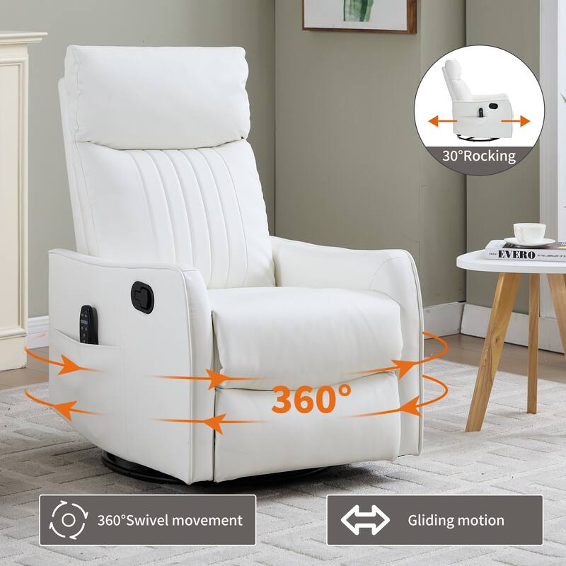 Heat Massage Manual Recliner Chair with Rocker and Swivel in Faux Leather for Living Room